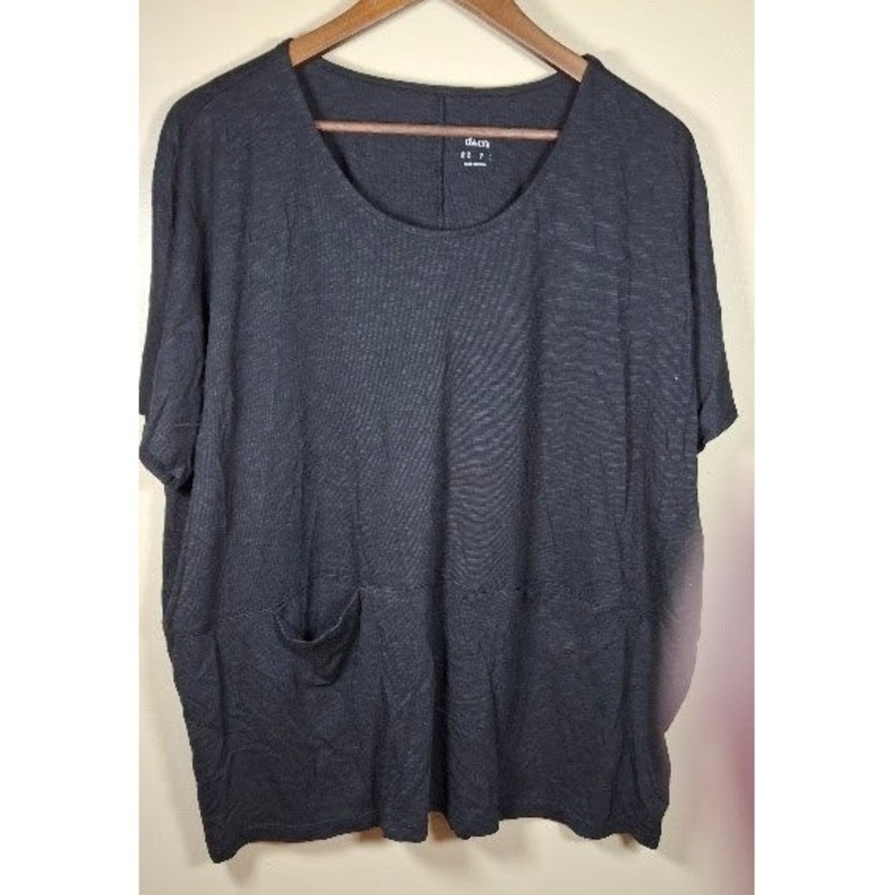 D&CO Womens Medium Black Slub Knit Scoop Neck Short Sleeve Pocket Top
